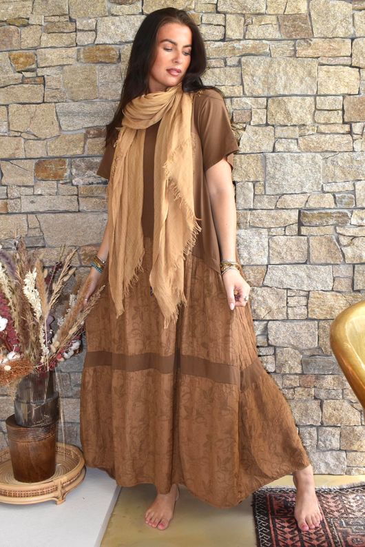 Tasha Damask T Shirt Maxi Dress Walnut